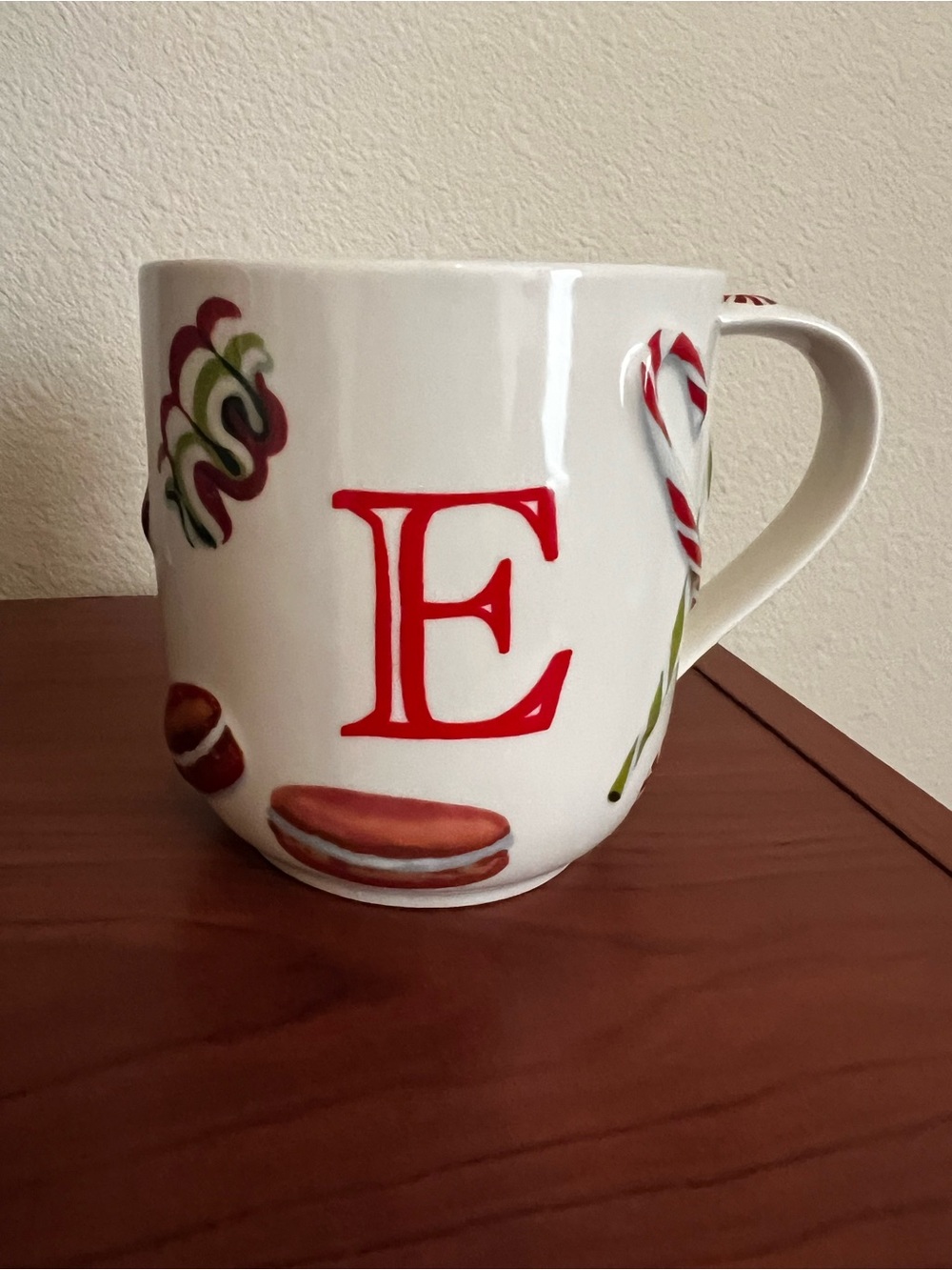 Anthropologie Holifaye Stoneware Monogram Mug Initial E Holiday Motif